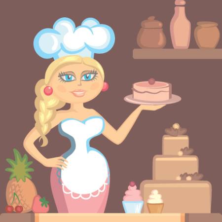 dame, blond, kok, kage, kvinde, køkken Klavapuk - Dreamstime
