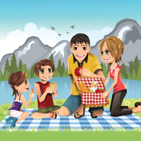 bjerg, udendørs, børn, familie, basket, spise Artisticco Llc - Dreamstime