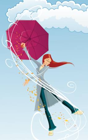 paraply, pige, vind, skyer, regn, glad Tachen - Dreamstime