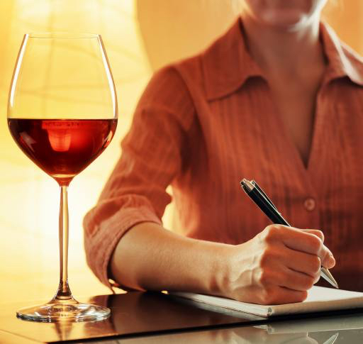glas, vin, hand, blyant, pen, skriv, person kvinde Efired