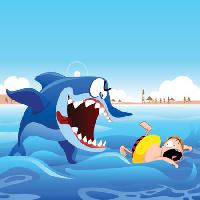 Pixwords Billedet med haj, svømme, mand, angreb, strand, sand, havet, vand Zuura - Dreamstime