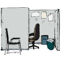Pixwords Billedet med kontor, stol, papirkurv, papir Eric Basir - Dreamstime