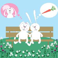 Pixwords Billedet med kaniner, kaniner, gulerødder, ægteskab, bænk, drøm, bruden Ajjjgul - Dreamstime