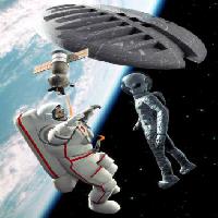Pixwords Billedet med plads, fremmede, astronaut, satellit, rumskib, jord, kosmos Luca Oleastri - Dreamstime