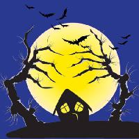 Pixwords Billedet med Måne, flagermus, hus, nat, spooky, uhyggelig Vanda Grigorovic - Dreamstime