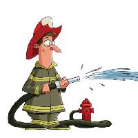 brand, mand, hidrant, brandhane, slange, rød, vand Dedmazay - Dreamstime