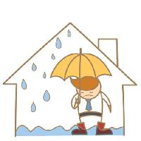 vand, lækage, mand, paraply, regn, hus Falara - Dreamstime