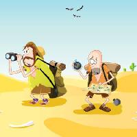 Pixwords Billedet med ørken, kort, kompas, kikkerter, mænd Zuura - Dreamstime