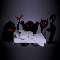 Pixwords Billedet med halloween, seng, monster, monstre, nat, scarry Aidarseineshev