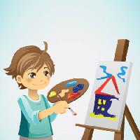 Pixwords Billedet med barn, barn, tegning, børste, lærred, hus Artisticco Llc - Dreamstime
