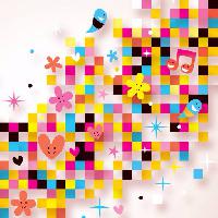 Pixwords Billedet med firkanter, musikalske noter, musik, firkantede, tegning, farver Aliasching