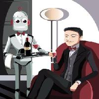 Pixwords Billedet med robot, mand, vin, glas Artisticco Llc - Dreamstime