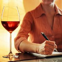 glas, vin, hand, blyant, pen, skriv, person kvinde Efired