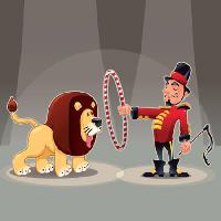 Pixwords Billedet med løve, mand, cirkel, cirkus, dyr Danilo Sanino - Dreamstime