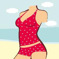 Pixwords Billedet med kvinde, krop, rod, jakkesat, bad, strand, vand, skyer, toj Anvtim