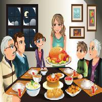 Pixwords Billedet med middag, kalkun, familie, kvinde, pige, måltid Artisticco Llc - Dreamstime